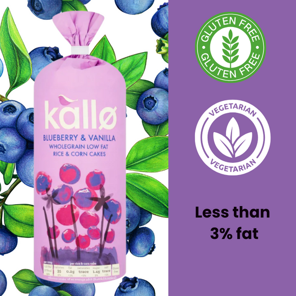 KALLO Blueberry Vanilla Wholegrain Low Fat Rice Corn Cakes (131g)