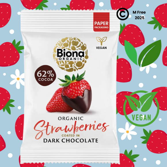 Biona Organic 62% Cocoa Strawberries Coated in Dark Chocolate (45g)
