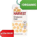 Pure Harvest ORGANIC Oat Milk (Unsweetened) (1 litre)