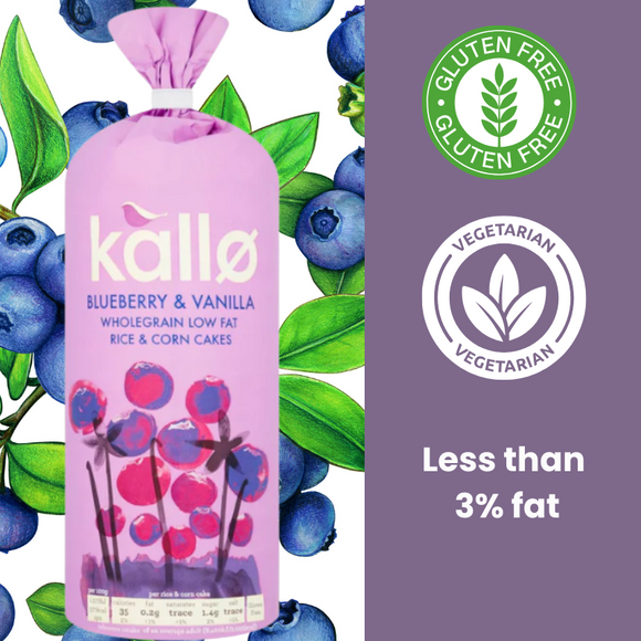 KALLO Blueberry Vanilla Wholegrain Low Fat Rice Corn Cakes (131g)